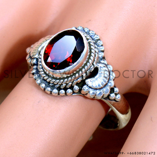Garnet 925 Sterling Silver Ring (SJWR-2254)