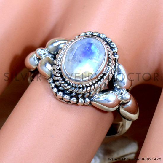 Rainbow Moonstone 925 Sterling Silver Ring (SJWR-2267) Rainbow Moonstone 925 Sterling Silver Ring (SJWR-2267)
