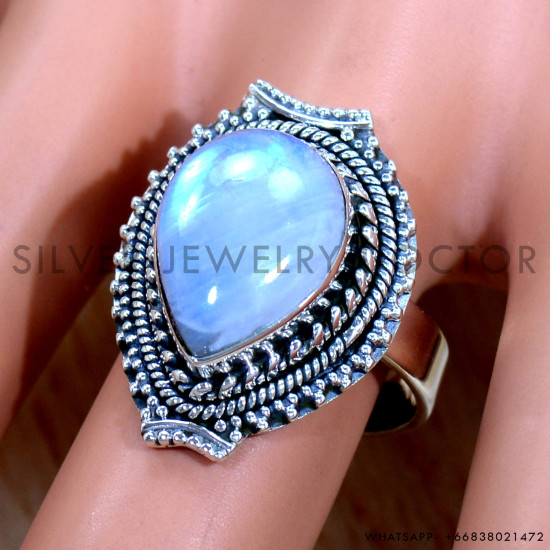 Rainbow Moonstone 925 Sterling Silver Ring (SJWR-2368) Rainbow Moonstone 925 Sterling Silver Ring (SJWR-2368)