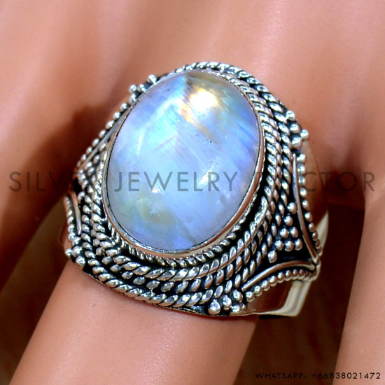Rainbow Moonstone 925 Sterling Silver Ring (SJWR-2386) Rainbow Moonstone 925 Sterling Silver Ring (SJWR-2386)