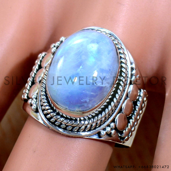 Rainbow Moonstone 925 Sterling Silver Ring (SJWR-2410) Rainbow Moonstone 925 Sterling Silver Ring (SJWR-2410)