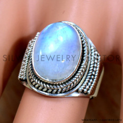 Rainbow Moonstone 925 Sterling Silver Ring (SJWR-2414)