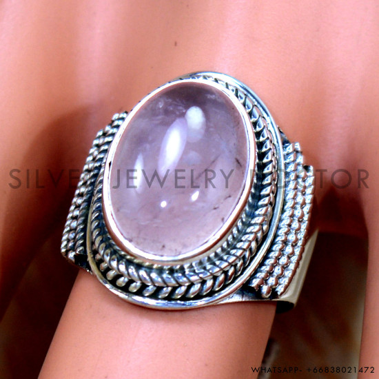 Rose Quartz 925 Sterling Silver Ring (SJWR-2423)
