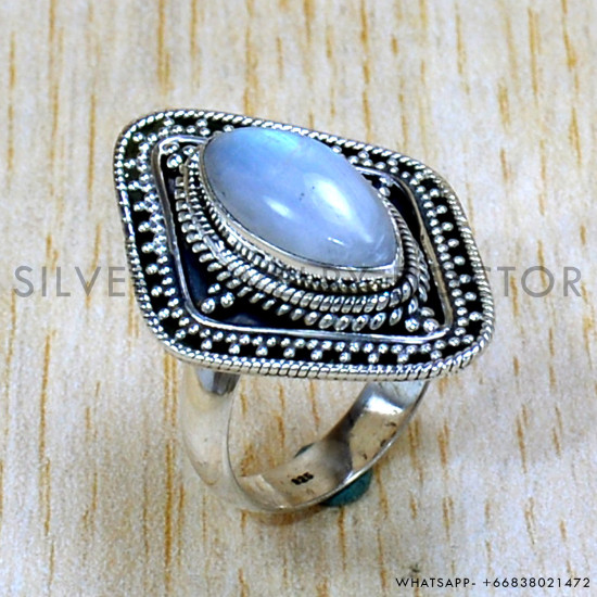 Rainbow Moonstone 925 Sterling Silver Ring (SJWR-2439)