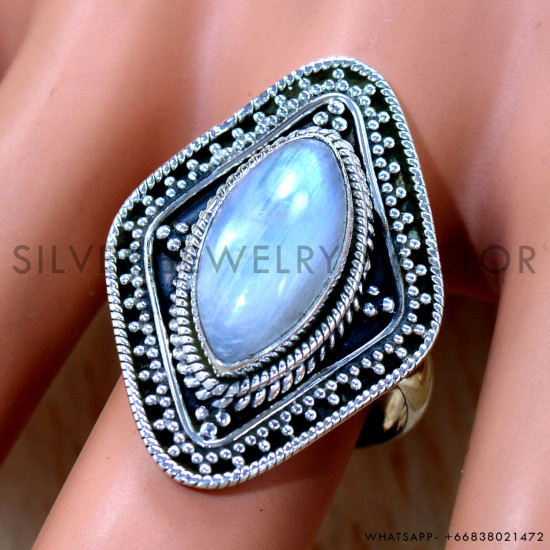 Rainbow Moonstone 925 Sterling Silver Ring (SJWR-2439)