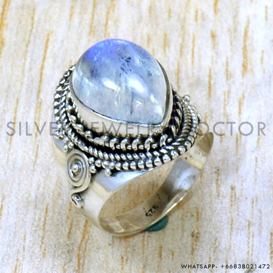 Rainbow Moonstone 925 Sterling Silver Ring (SJWR-2444) Rainbow Moonstone 925 Sterling Silver Ring (SJWR-2444)
