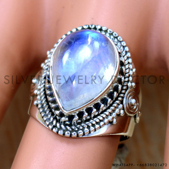 Rainbow Moonstone 925 Sterling Silver Ring (SJWR-2444) Rainbow Moonstone 925 Sterling Silver Ring (SJWR-2444)