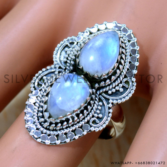 Rainbow Moonstone 925 Sterling Silver Ring (SJWR-2489) Rainbow Moonstone 925 Sterling Silver Ring (SJWR-2489)