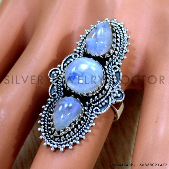 Rainbow Moonstone 925 Sterling Silver Ring (SJWR-2498) Rainbow Moonstone 925 Sterling Silver Ring (SJWR-2498)