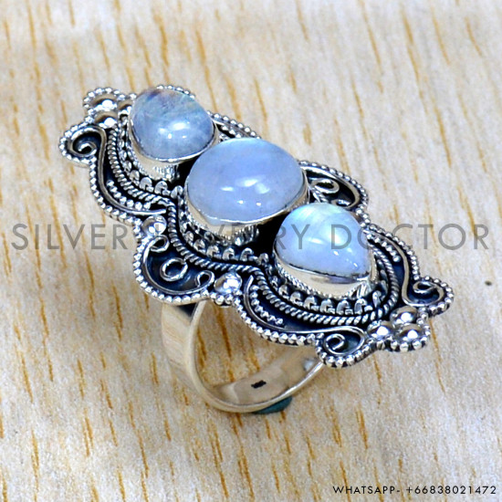 Rainbow Moonstone 925 Sterling Silver Ring (SJWR-2514)