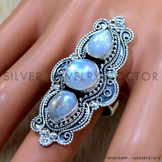 Rainbow Moonstone 925 Sterling Silver Ring (SJWR-2514)