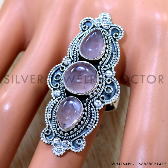 Rose Quartz 925 Sterling Silver Ring (SJWR-2516)