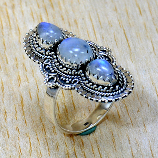 Rainbow Moonstone 925 Sterling Silver Ring (SJWR-2523) Rainbow Moonstone 925 Sterling Silver Ring (SJWR-2523)