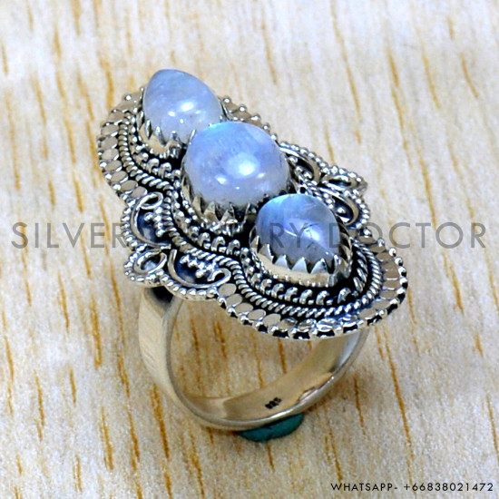 Rainbow Moonstone 925 Sterling Silver Ring (SJWR-2524)