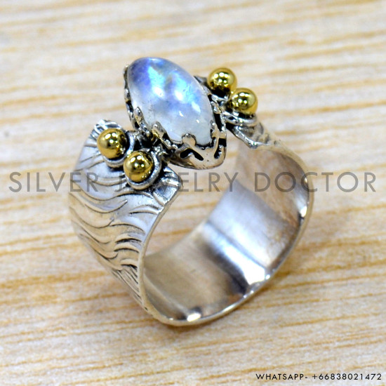 Rainbow Moonstone 925 Sterling Silver Ring (SJWR-2542) Rainbow Moonstone 925 Sterling Silver Ring (SJWR-2542)