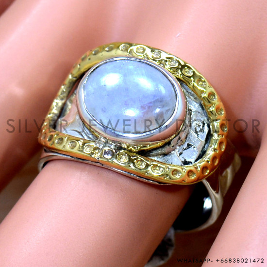 Rainbow Moonstone 925 Sterling Silver Ring (SJWR-2601) Rainbow Moonstone 925 Sterling Silver Ring (SJWR-2601)