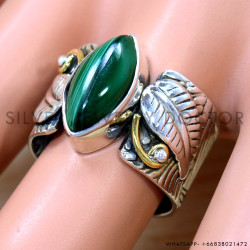 Wedding Jewelry Malachite Gemstone 925 Sterling Silver And Brass Ring SJWR-2617