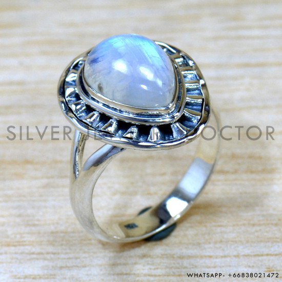 Rainbow Moonstone 925 Sterling Silver Ring (SJWR-2627)