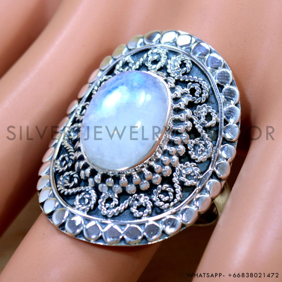 Rainbow Moonstone 925 Sterling Silver Ring (SJWR-2646) Rainbow Moonstone 925 Sterling Silver Ring (SJWR-2646)