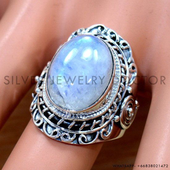 Rainbow Moonstone 925 Sterling Silver Ring (SJWR-2657) Rainbow Moonstone 925 Sterling Silver Ring (SJWR-2657)