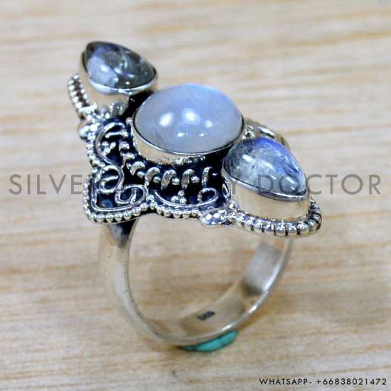 Rainbow Moonstone 925 Sterling Silver Ring (SJWR-2668) Rainbow Moonstone 925 Sterling Silver Ring (SJWR-2668)