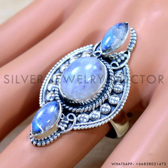 Rainbow Moonstone 925 Sterling Silver Ring (SJWR-2670)