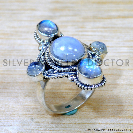 Rainbow Moonstone 925 Sterling Silver Ring (SJWR-2672) Rainbow Moonstone 925 Sterling Silver Ring (SJWR-2672)