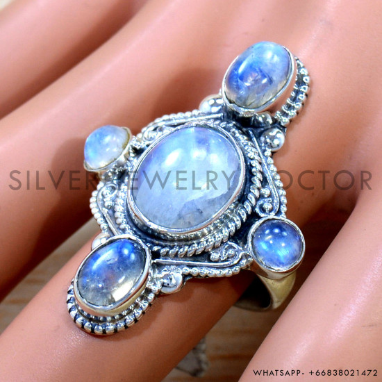 Rainbow Moonstone 925 Sterling Silver Ring (SJWR-2672) Rainbow Moonstone 925 Sterling Silver Ring (SJWR-2672)