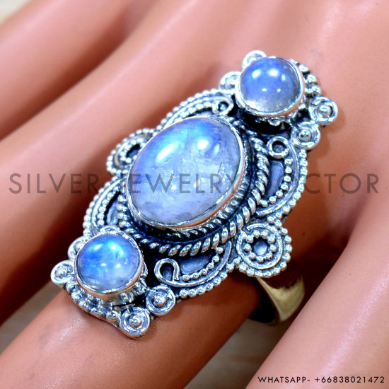 Rainbow Moonstone 925 Sterling Silver Ring (SJWR-2673) Rainbow Moonstone 925 Sterling Silver Ring (SJWR-2673)