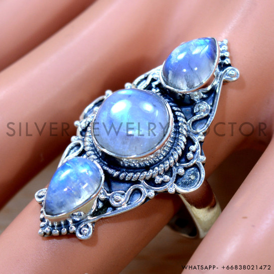Rainbow Moonstone 925 Sterling Silver Ring (SJWR-2678) Rainbow Moonstone 925 Sterling Silver Ring (SJWR-2678)