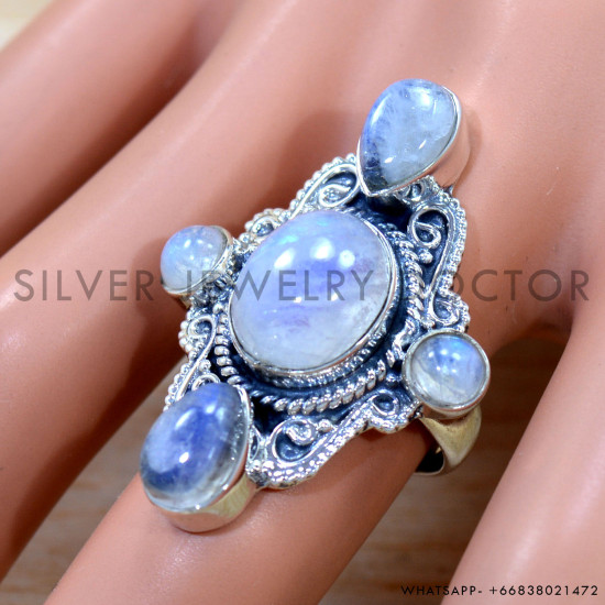 Rainbow Moonstone 925 Sterling Silver Ring (SJWR-2685) Rainbow Moonstone 925 Sterling Silver Ring (SJWR-2685)