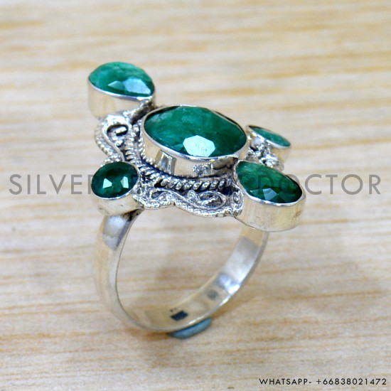 Emerald 925 Sterling Silver Ring (SJWR-2688)
