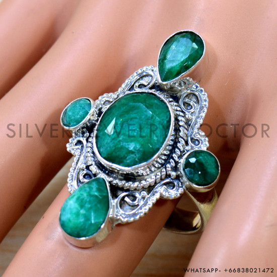 Emerald 925 Sterling Silver Ring (SJWR-2688)