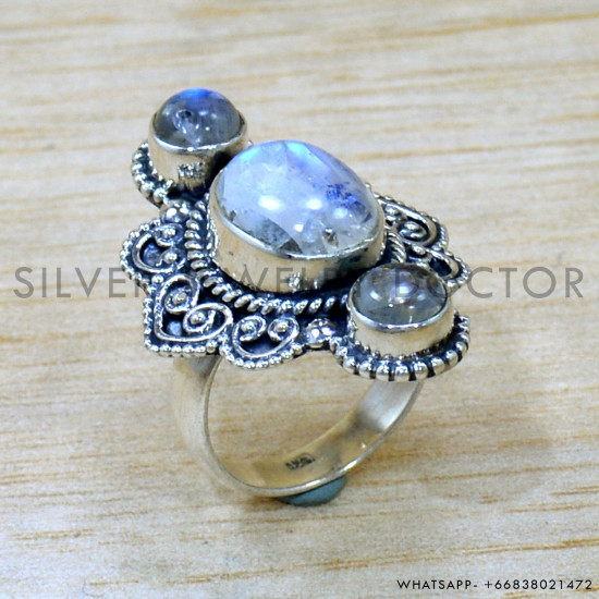 Rainbow Moonstone 925 Sterling Silver Ring (SJWR-2698) Rainbow Moonstone 925 Sterling Silver Ring (SJWR-2698)