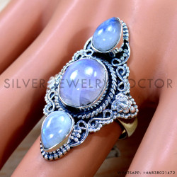 Rainbow Moonstone 925 Sterling Silver Ring (SJWR-2700)