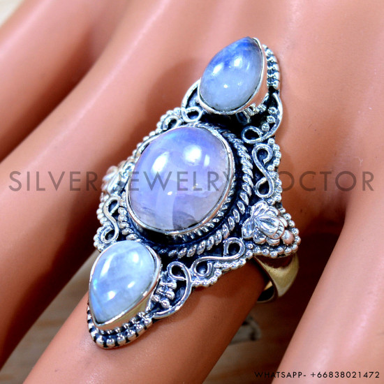 Rainbow Moonstone 925 Sterling Silver Ring (SJWR-2700) Rainbow Moonstone 925 Sterling Silver Ring (SJWR-2700)