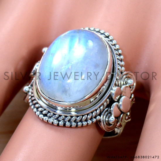 Rainbow Moonstone 925 Sterling Silver Ring (SJWR-2798) Rainbow Moonstone 925 Sterling Silver Ring (SJWR-2798)