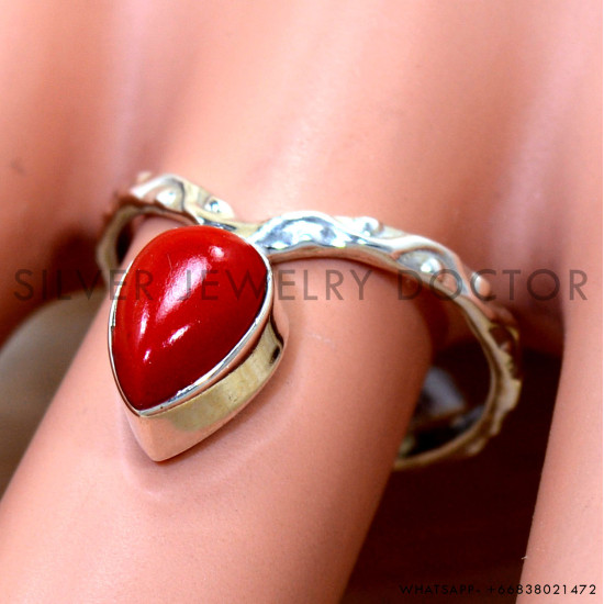 Coral 925 Sterling Silver Ring (SJWR-2814)