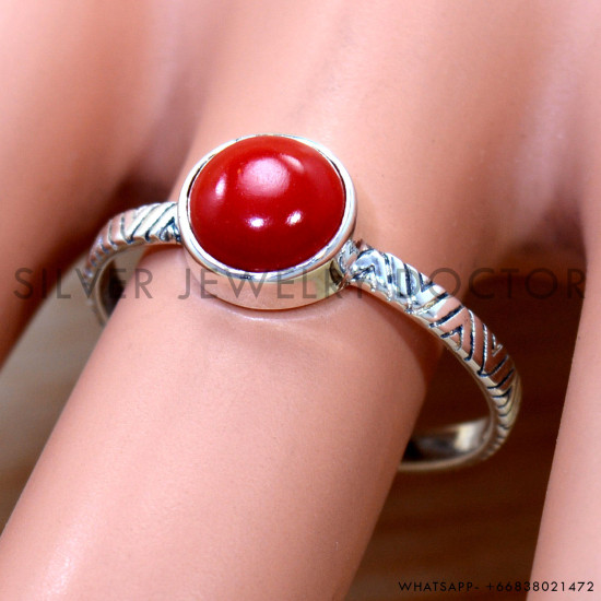 Coral 925 Sterling Silver Ring (SJWR-2822)