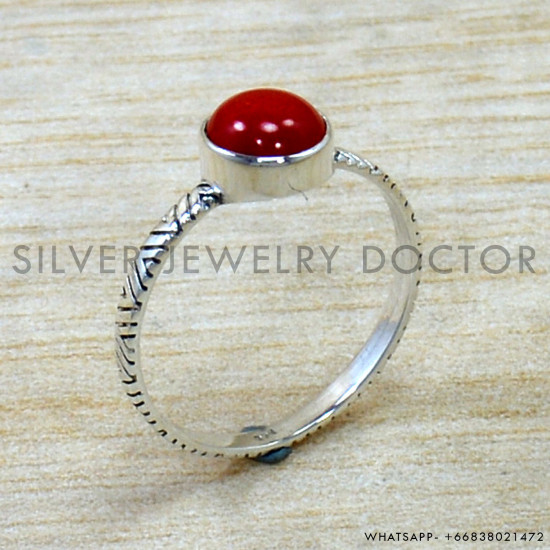 Coral 925 Sterling Silver Ring (SJWR-2822)