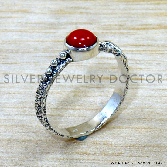 Coral 925 Sterling Silver Ring (SJWR-2837)