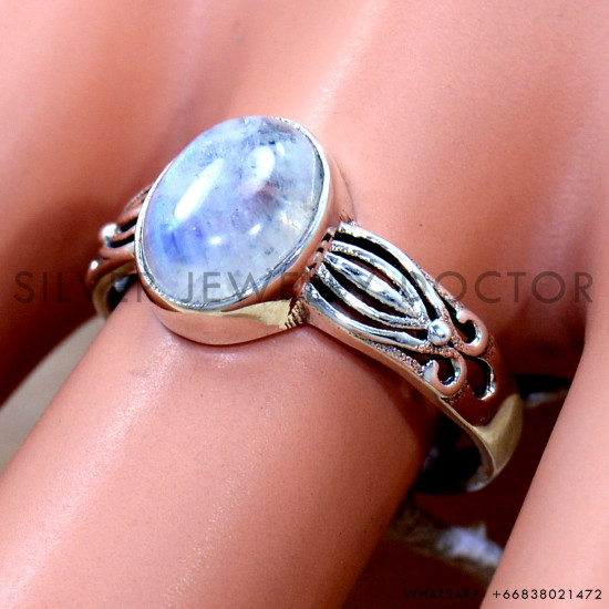 Rainbow Moonstone 925 Sterling Silver Ring (SJWR-2840)