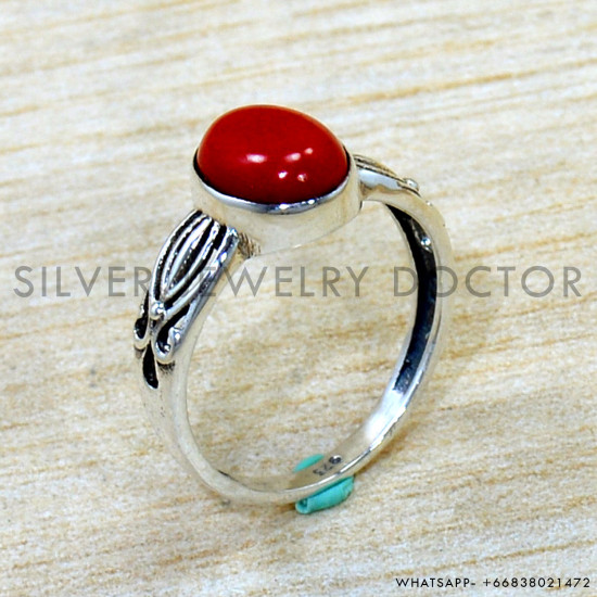 Coral 925 Sterling Silver Ring (SJWR-2842)