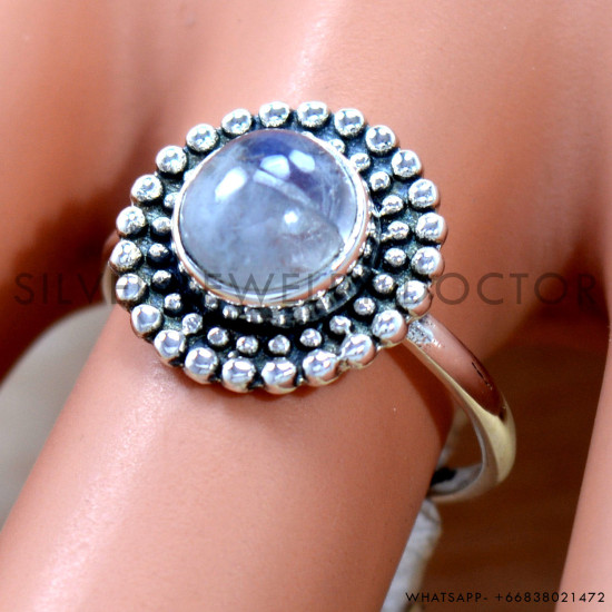 Rainbow Moonstone 925 Sterling Silver Ring (SJWR-2848)