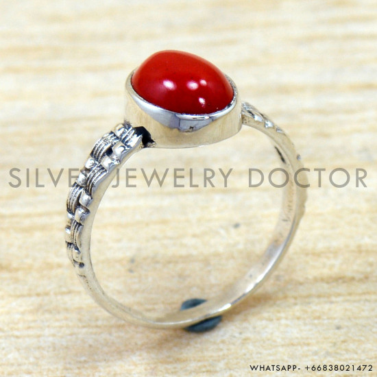 Coral 925 Sterling Silver Ring (SJWR-2854)