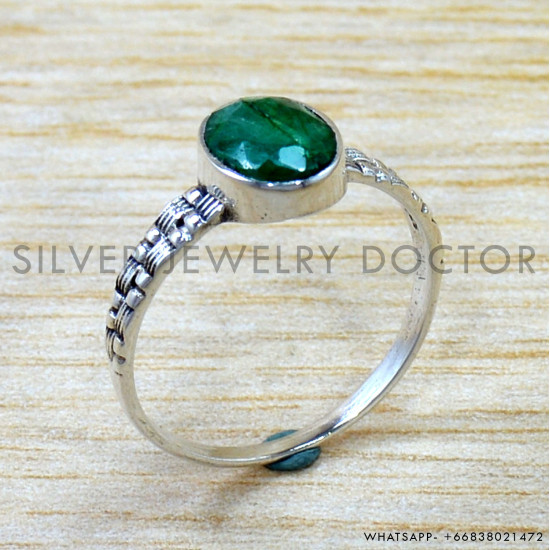 Emerald 925 Sterling Silver Ring (SJWR-2858)