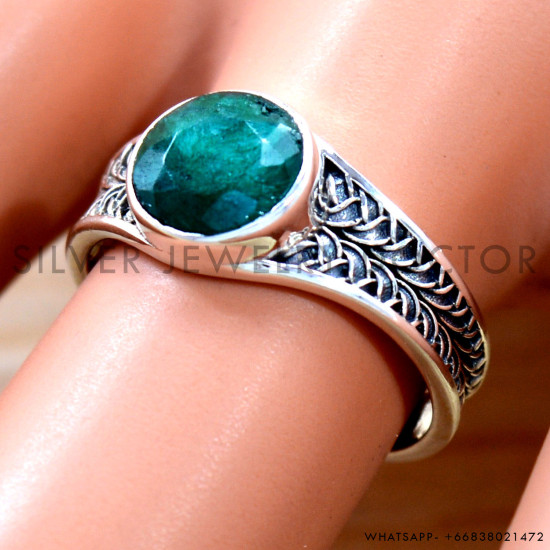 Emerald 925 Sterling Silver Ring (SJWR-2859)
