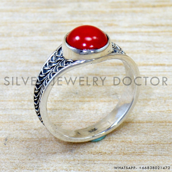 Coral 925 Sterling Silver Ring (SJWR-2860)