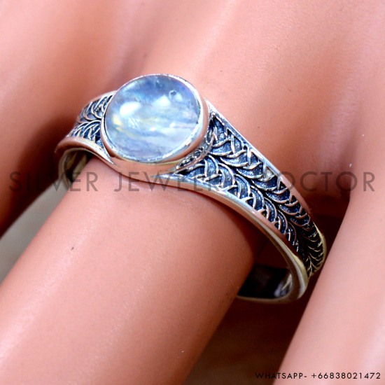 Rainbow Moonstone 925 Sterling Silver Ring (SJWR-2863)