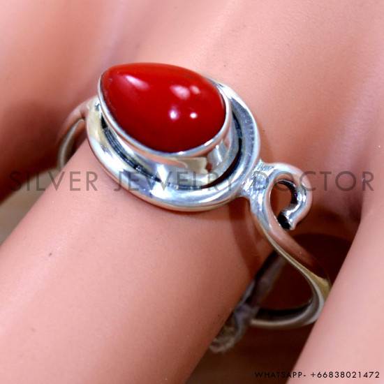 Coral 925 Sterling Silver Ring (SJWR-2867)